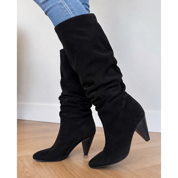 Vince Camuto Shoes - Vince Camuto Womens Gerii Black Suede Leather Slouch Knee High Heel Boots 8.5M